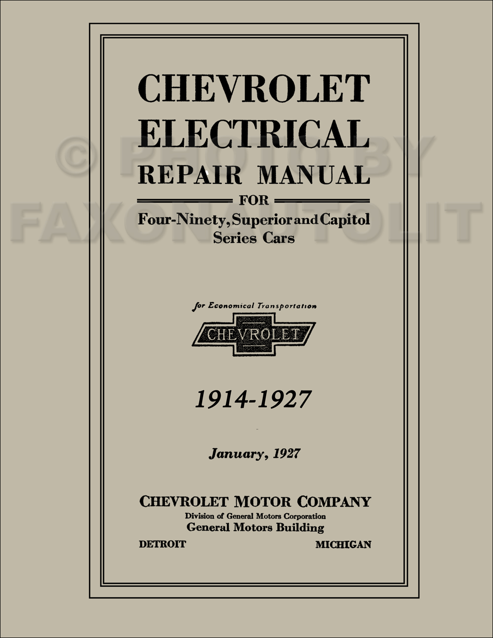 1914-1927 Chevrolet Electrical Repair Manual Reprint