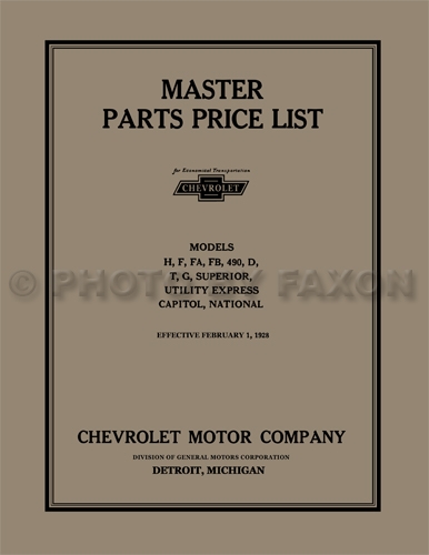 1914-1928 Chevrolet Master Parts Book Reprint