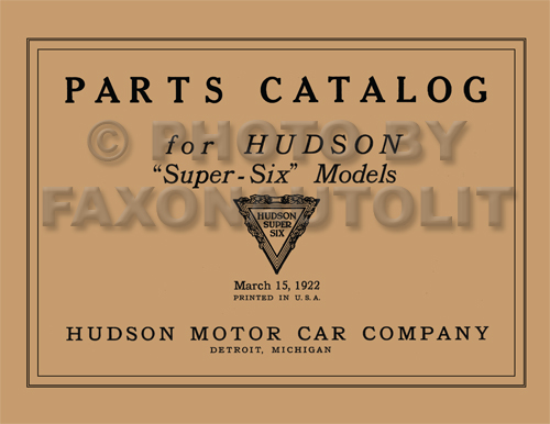 1916-1923 Hudson Super Six Parts Book Reprint