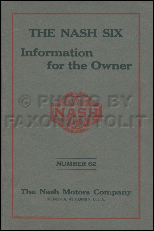 1924 Nash Six Cylinder Car Owner's Manual Original