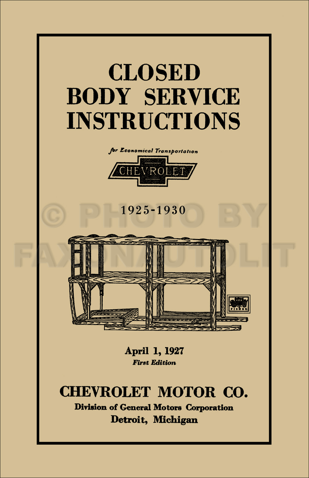 1925-1930 Chevrolet Car Body Reprint Repair Manual