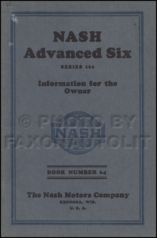 1925 Nash Advanced Six 161 Owner's Manual Original