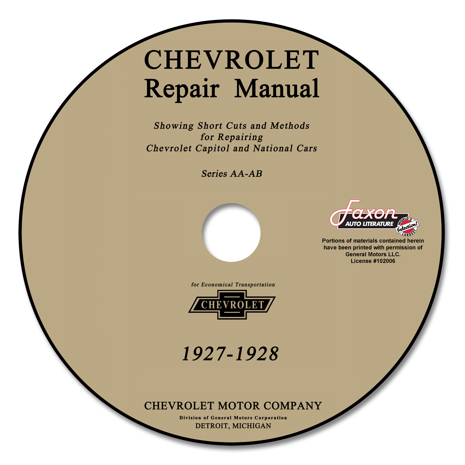 1927-1928 Chevrolet Car and Truck Repair Shop Manual Reprint Capitol National CD-ROM