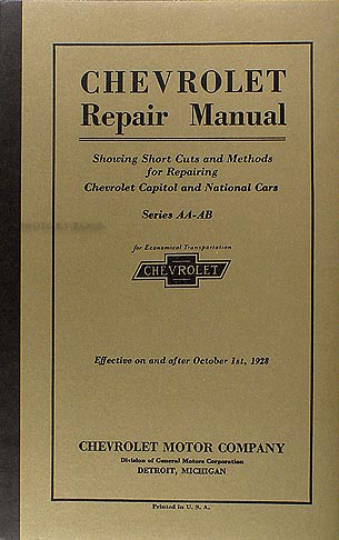 1927-1928 Chevrolet Car and Truck Repair Shop Manual Reprint Capitol National