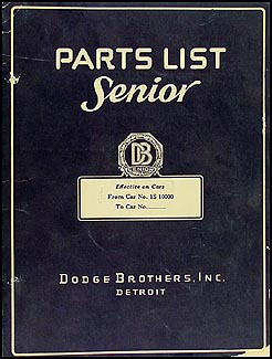 1927-1928 Dodge Senior Six Parts Book Original