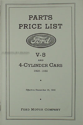 1928-1932 Ford Mechanical Parts Book Reprint