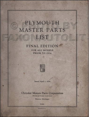 1928-1933 Plymouth Illustrated Master Parts Book Original