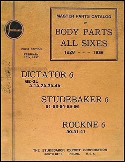 1928-1936 Studebaker Six Original Body Part Book