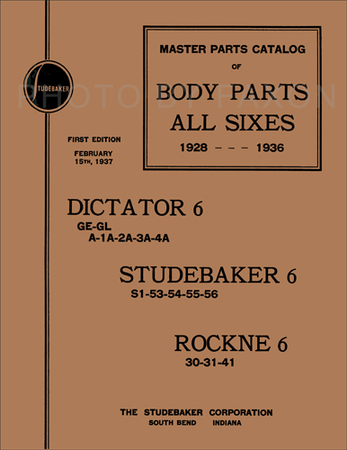 1928-1936 Studebaker Body Part Book Reprint for Six Cylinder Cars