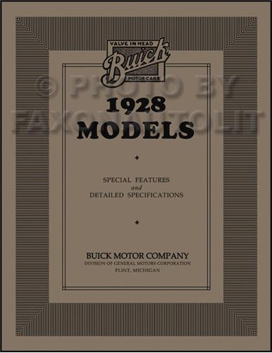1928 Buick Special Features & Specifications Manual Reprint