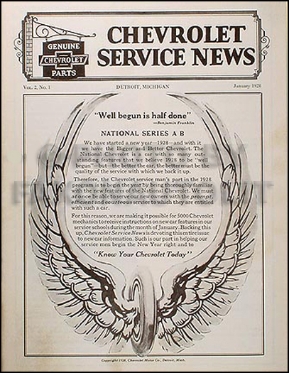 1928 Chevrolet Reprint Service News 28 Car and Pickup Truck