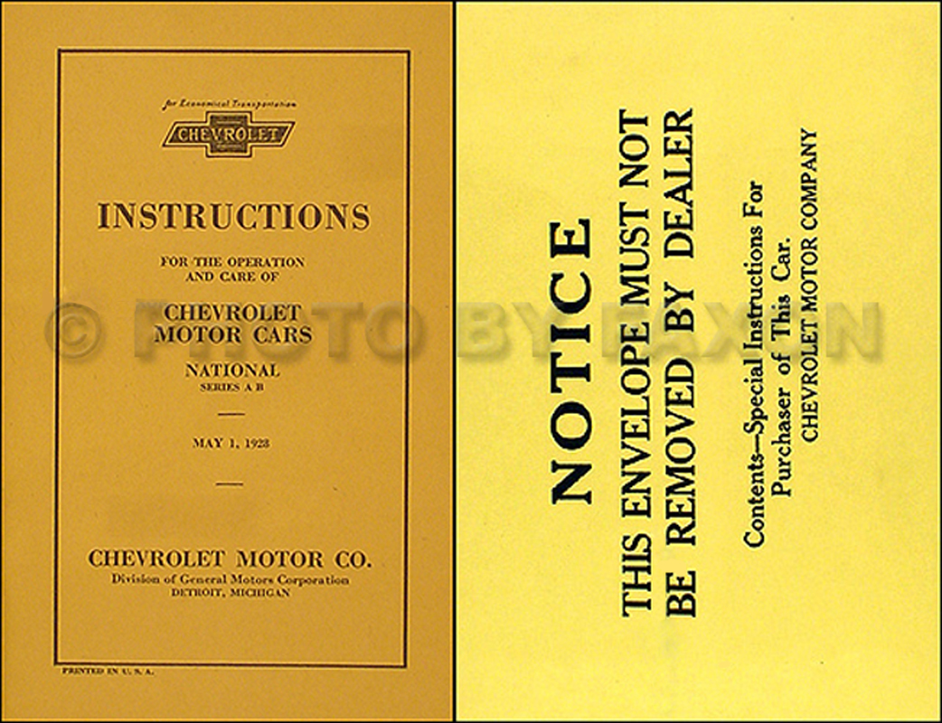 1928 Chevrolet Car Reprint Owner's Manual Package