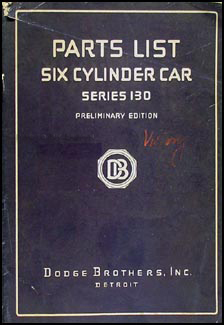 1928 Dodge Victory Six 130 Preliminary Parts Book Original