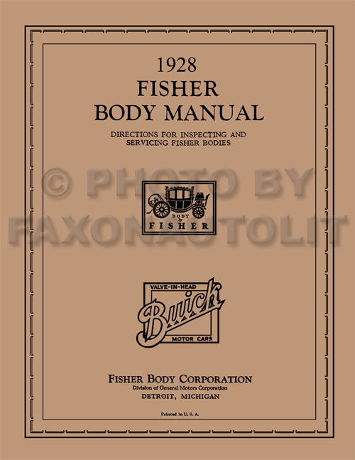 1928 Buick ONLY Coupe and Sedan Fisher Body Manual Reprint