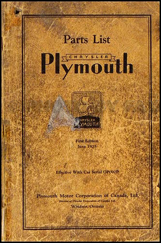 1928 Plymouth Master Parts List Original from Canada