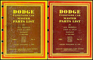 1929-1939 Dodge Car Master Parts Book Original 2 Volume Set