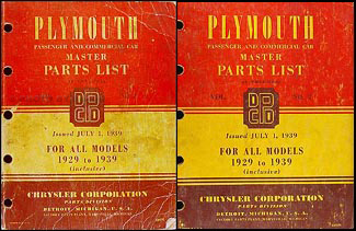 1929-1939 Plymouth Parts Book Original 2 Vol. Set