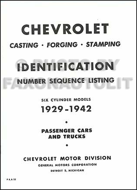 I.D. 1929-1942 Chevy Parts book of Casting, Forge & Stamp numbers