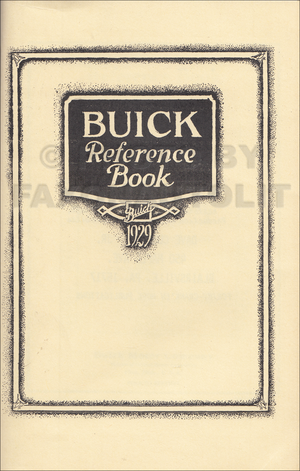 1929 Buick Owner's Manual Reprint