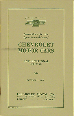 1929 Chevrolet Car Reprint Owner's Manual