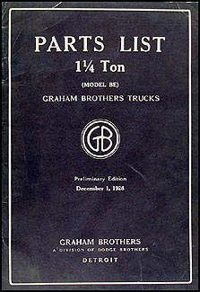 1929 Dodge/Graham 1-1/4 Ton Preliminary Truck Parts Book Original