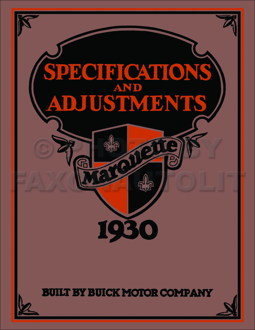 1930 Buick Marquette Specifications & Adjustments Repair Shop Manual Reprint