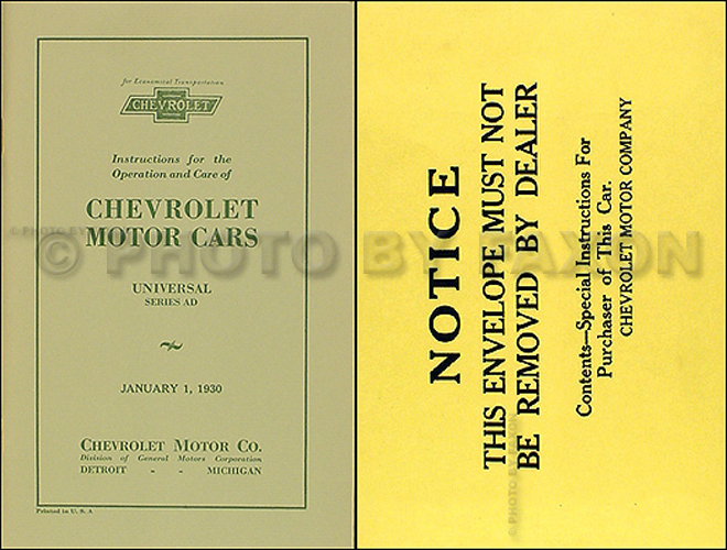 1930 Chevrolet Car and Truck Reprint Owner's Manual Package