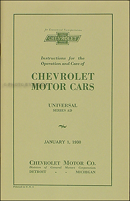 1930 Chevrolet Car and Truck Owner's Manual Reprint