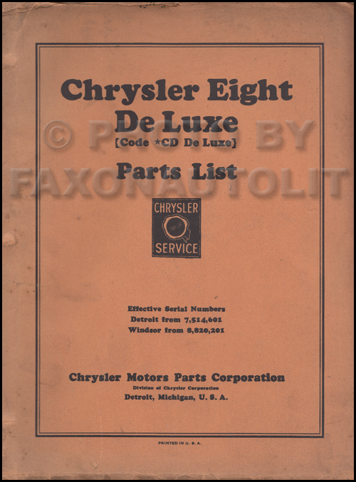 1931-1932 Chrysler Eight Deluxe Parts Book Original Model CD