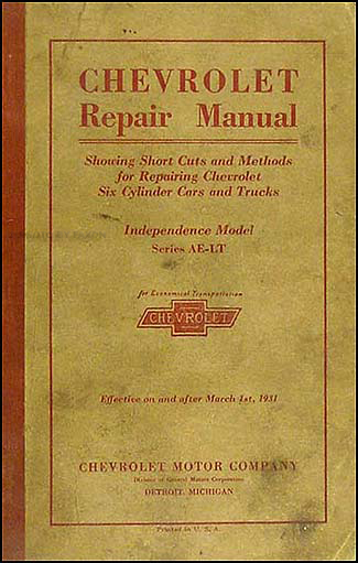 1931 Chevrolet Car & Truck Shop Manual Original