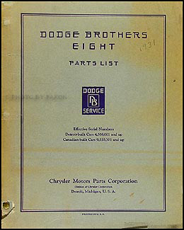1931 Dodge DG Eight Parts Book Original
