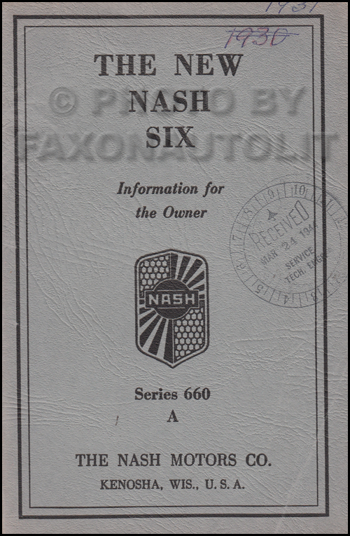 1931 Nash Series 660 A Owner's Manual Original