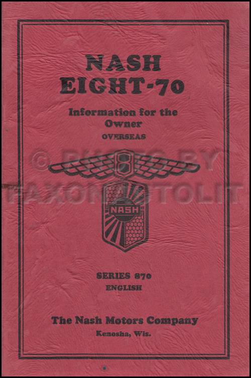 1931 Nash Eight-70 Owner's Manual Original Export