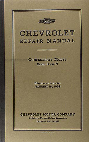 1932 Chevrolet Repair Manual Reprint Car, Pickup & Truck