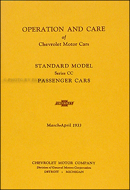 1933 Chevrolet Standard Car Reprint Owner's Manual