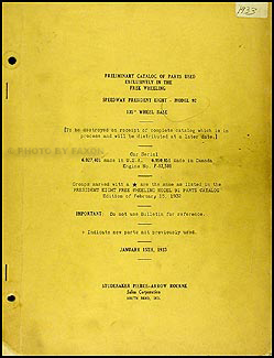 1933 Studebaker Speedway President 8 Preliminary Parts Book Original