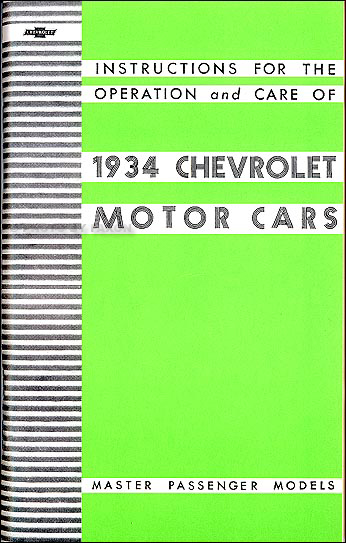 1934 Chevrolet Master Reprint Owners Manual