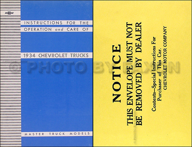 1934 Chevrolet Pickup and Truck Reprint Owner's Manual Package