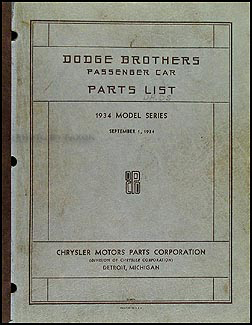 1934 Dodge Car Parts Book Original
