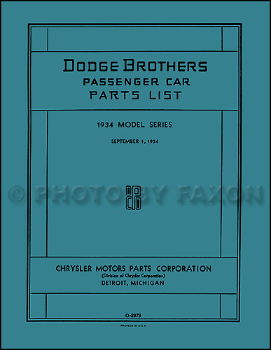 1934 Dodge Car Parts Book Reprint