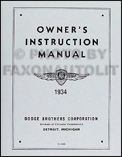 1934 Dodge Car Owner's Manual Reprint