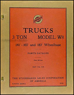 1934 Studebaker W8 Truck Original Parts Book