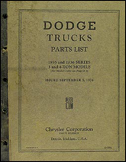 1935-1936 Dodge 3 & 4 ton Truck Parts Book K52 Airflow and K60V-K63V