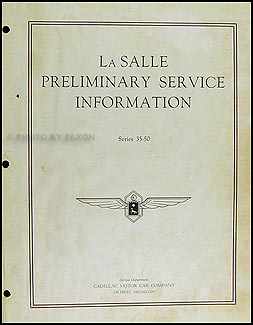 1935 La Salle Preliminary Repair Manual Original 