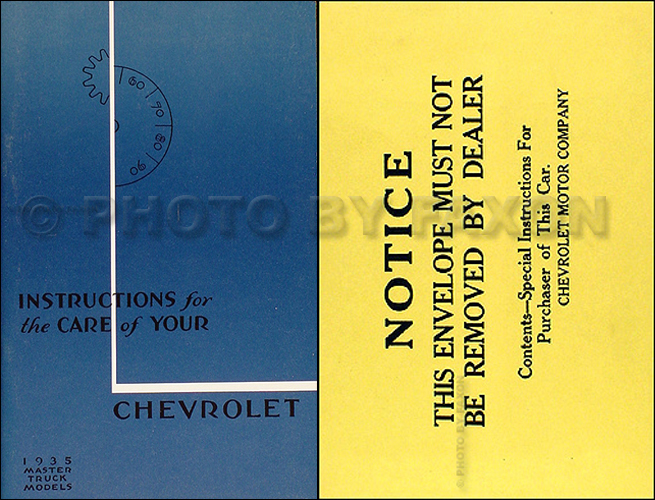 1935 Chevrolet Pickup and Truck Reprint Owner's Manual Package