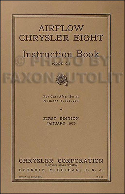 1935 Chrysler Airflow Eight Reprint Owner's Manual 35