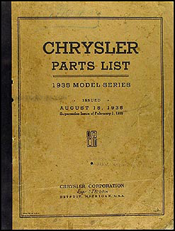 1935 Chrysler Parts Book Original