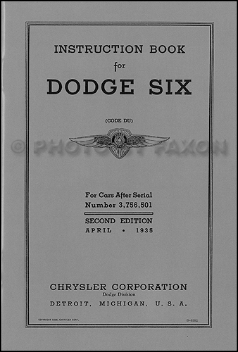 1935 Dodge DU Car Owner's Manual Reprint