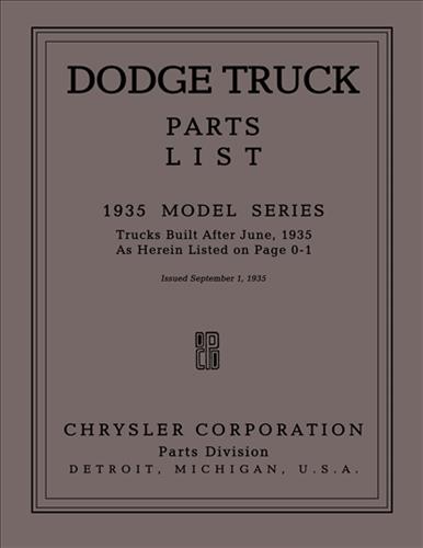 1935 Dodge Truck Reprint Parts Book for trucks built after June 1935