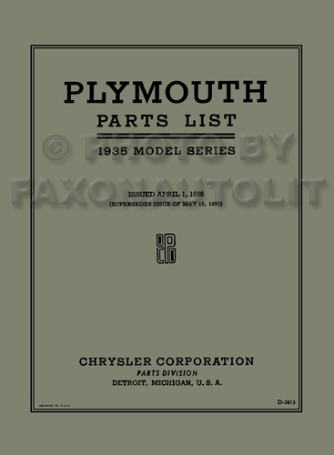 1935 Plymouth Parts Book Reprint